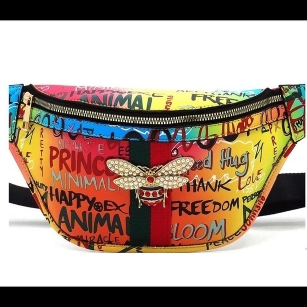 Multi Graffiti Queen Bee Stripe Fanny Pack Waist